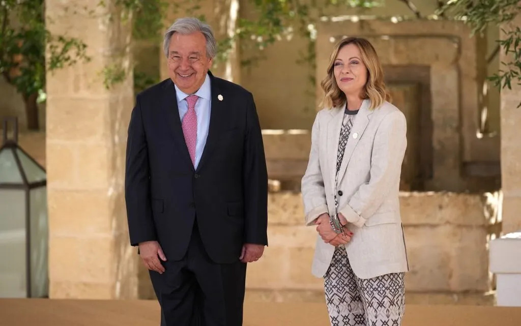 Il Segretario Generale delle Nazioni Unite, Antònio Guterres, e la presidente del Consiglio, Giorgia Meloni