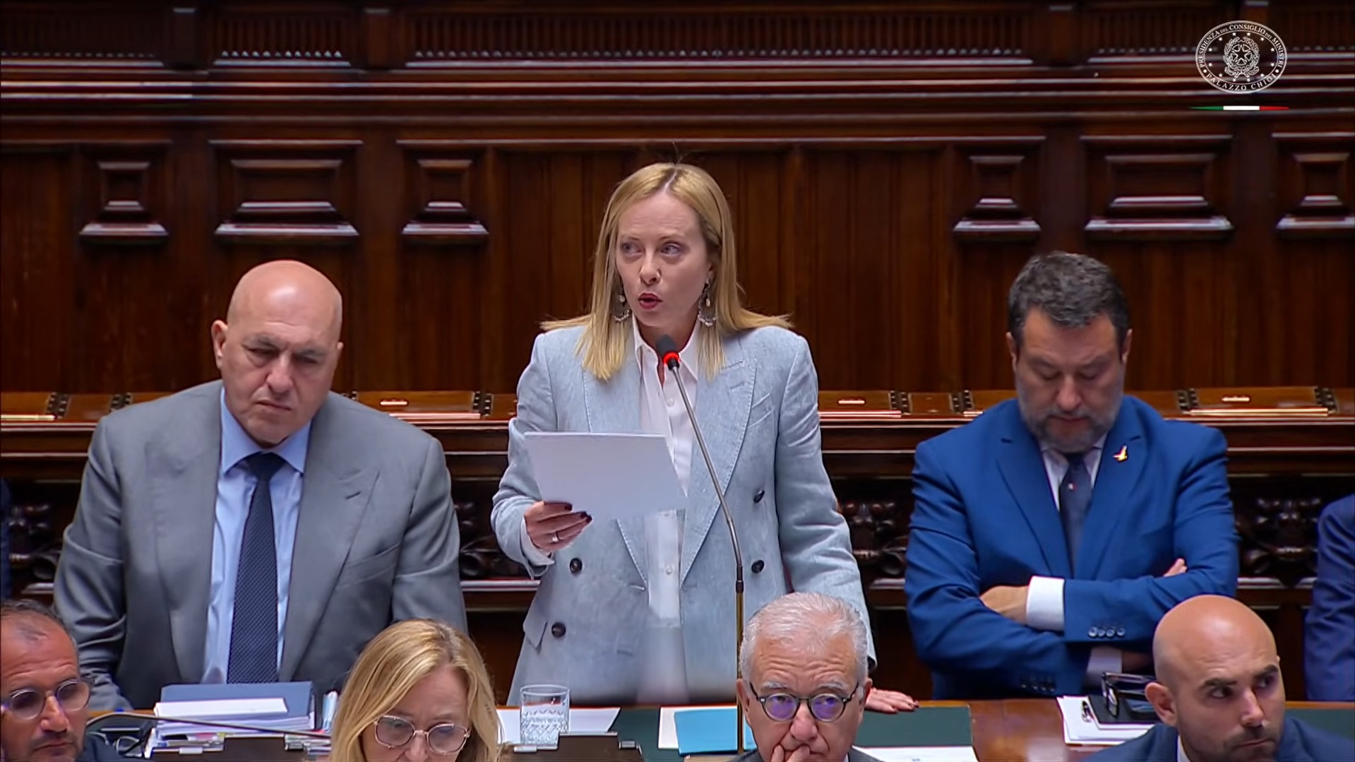 La presidente del Consiglio, Giorgia Meloni, nel corso delle comunicazioni alla Camera, in vista della riunione del Consiglio europeo del 26 e 27 giugno