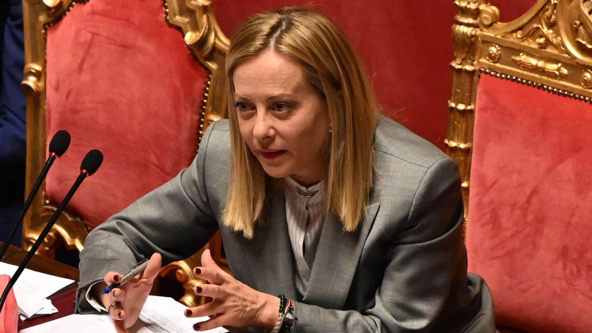 La presidente del Consiglio, Giorgia Meloni, nel corso delle repliche in Senato, a seguito delle comunicazioni in vista del Consiglio europeo